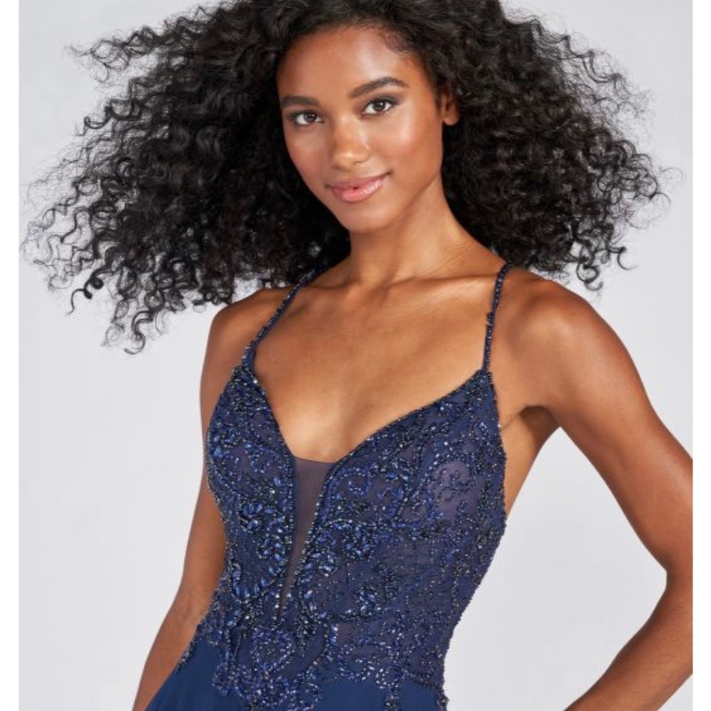 Ellie Wilde Mon Cheri Beaded Top Evening dress Navy Blue Size 10 - Picture 2 of 11